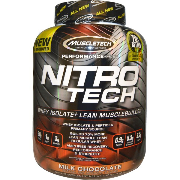 Muscletech, Серия Performance, Nitro-Tech, сывороточный изолят + наращивание мышечной массы, со вкусом молочного шоколада, 3,97 фунта (1,80 кг)